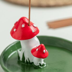 CHUNCHE Cute Mushroom Incense Holder with 30 Incense Sticks, Handmade Resin Burner, Nature Theme Incense Tray, Adorable Home Decoration Accessories(Green)