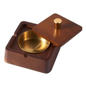 ashtray wooden cigarette ashtray square outdoor ash tray with removable stainless steel liner & lid for patio office home decoration