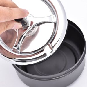 Round Push Down Ashtray with Spinning Tray Metal Cigarette Ash Tray Large 5.2 Inches Home Ashtray for Outside Patio - Black