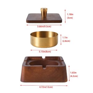 Ashtray Wooden Cigarette Ashtray Square Outdoor Ash Tray with Removable Stainless Steel Liner & Lid for Patio Office Home Decoration