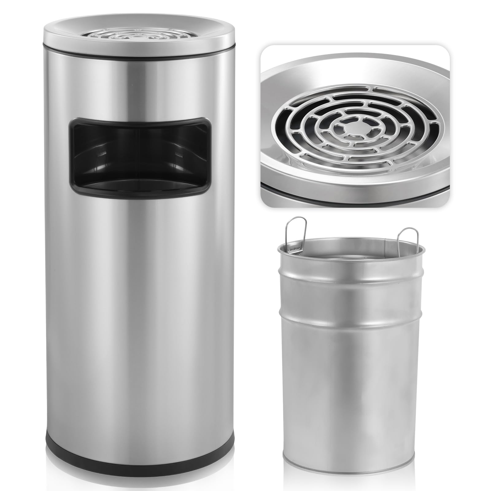 BEAMNOVA Outdoor Trash Can with Lid Stainless Steel Commercial Garbage Enclosure Yard Garage Inside Barrel Industrial Garbage Can Heavy Duty Waste Container, 12.4 * 27 in /31.5 * 68.5cm