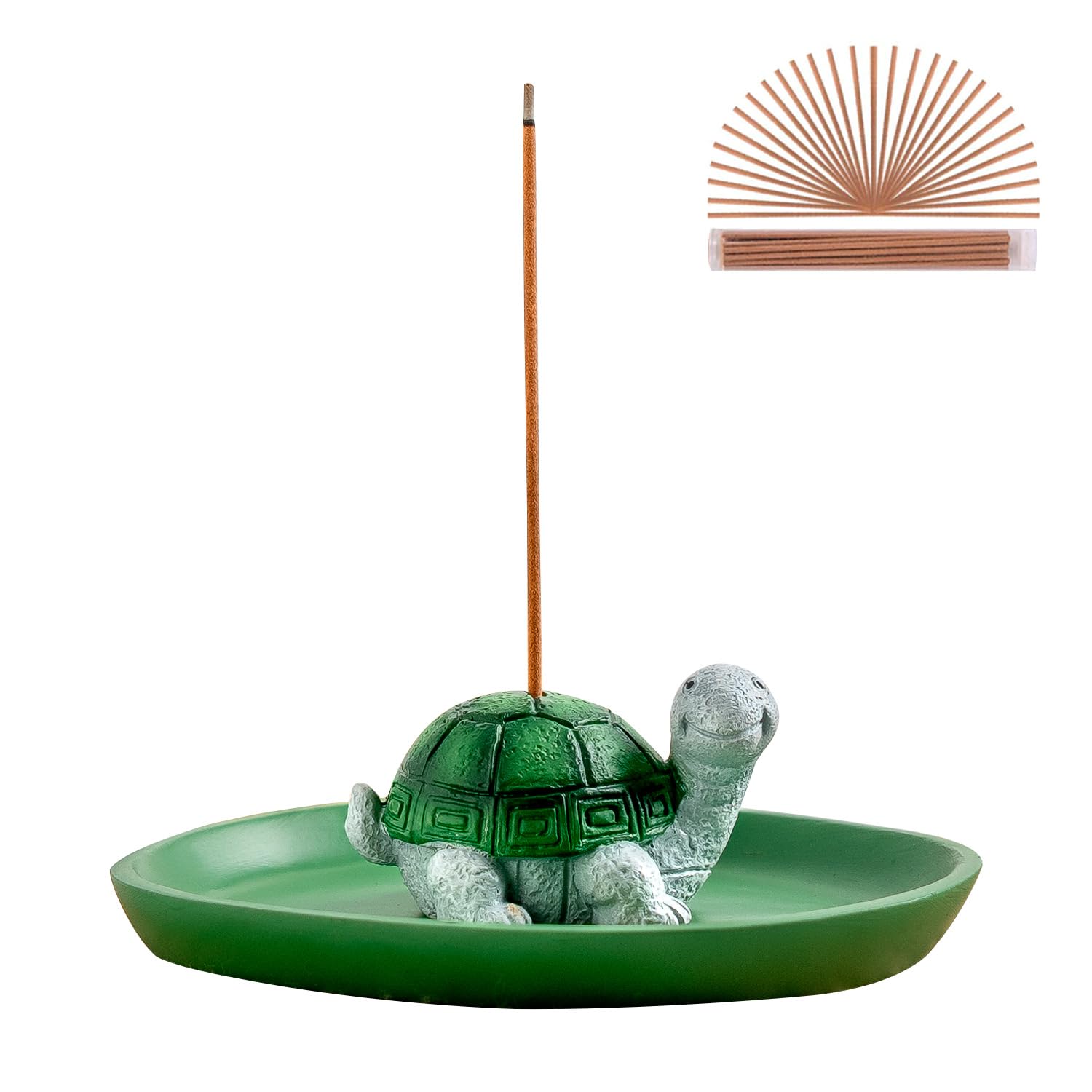 CHUNCHE Cute Turtle Incense Holder for Sticks, Incense Burner with 30 Incense Sticks, Handmade Ash Catcher for Home Decoration (Green)