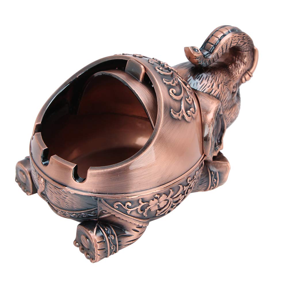 Metal Ashtray with Cover Male Gift Sealed Anti Fall Windproof Smoking Set Ornaments (Crouching Copper Elephant)