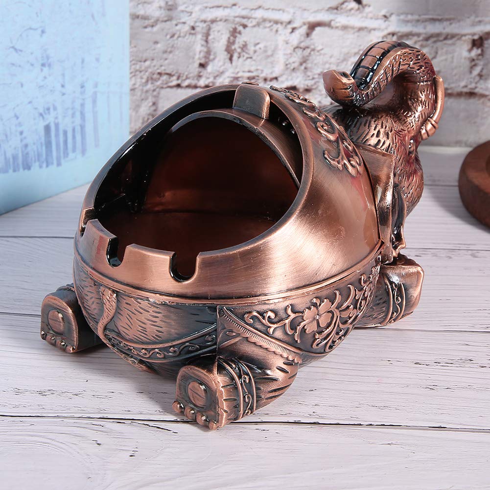 Metal Ashtray with Cover Male Gift Sealed Anti Fall Windproof Smoking Set Ornaments (Crouching Copper Elephant)