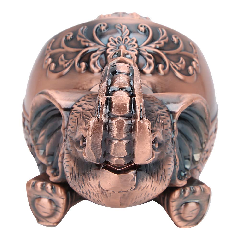 Metal Ashtray with Cover Male Gift Sealed Anti Fall Windproof Smoking Set Ornaments (Crouching Copper Elephant)