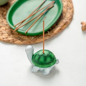 CHUNCHE Cute Turtle Incense Holder for Sticks, Incense Burner with 30 Incense Sticks, Handmade Ash Catcher for Home Decoration (Green)