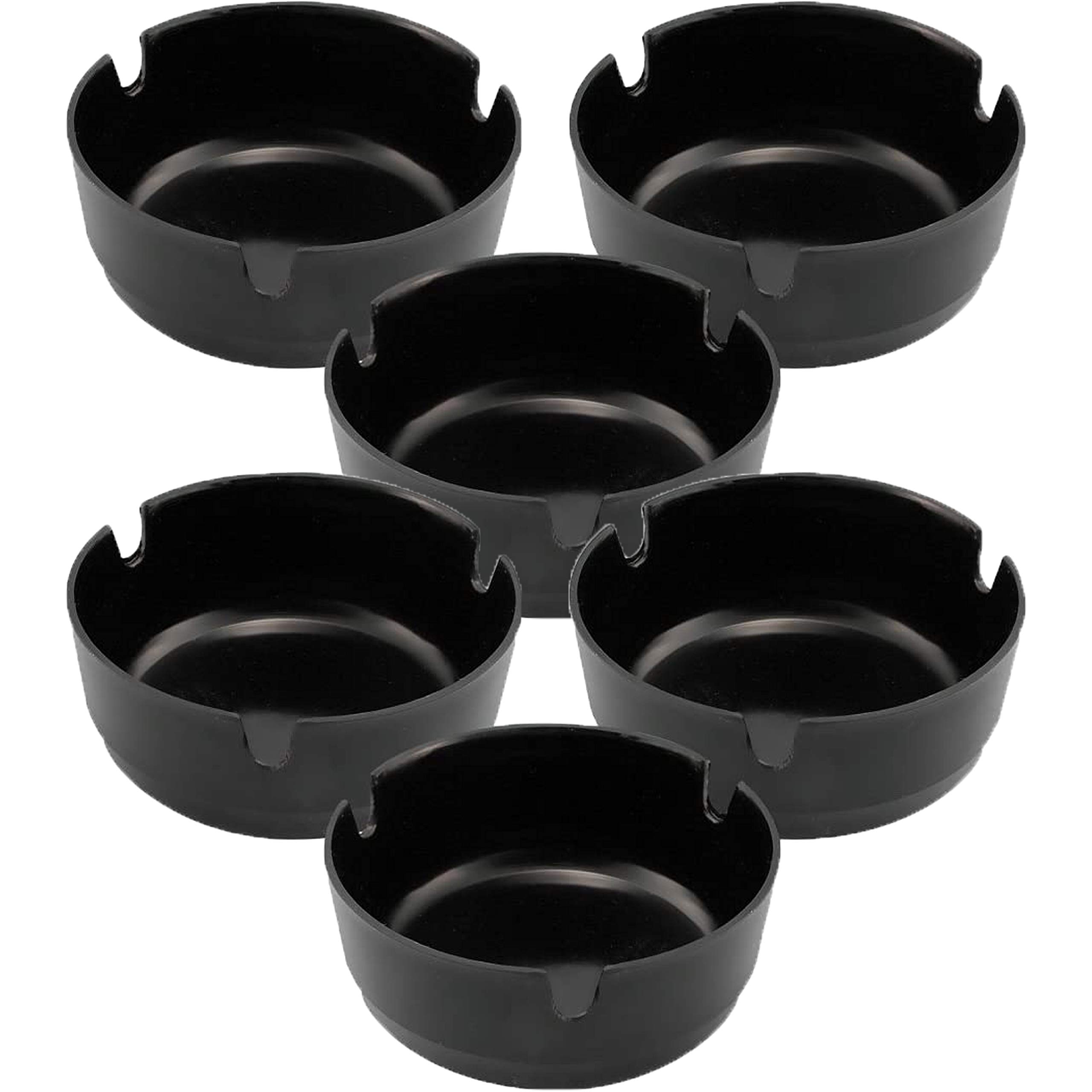 Black Duck Brand Set of 3" Round Plastic BPA Free Ashtrays; Multiple Colors Available! (6 Pack, Black)