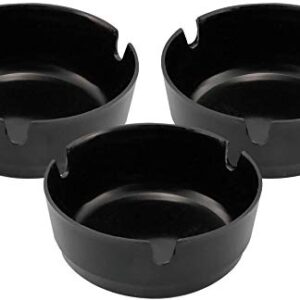 Black Duck Brand Set of 3" Round Plastic BPA Free Ashtrays; Multiple Colors Available! (6 Pack, Black)