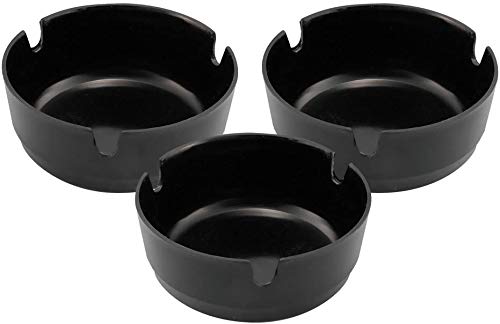 Black Duck Brand Set of 3" Round Plastic BPA Free Ashtrays; Multiple Colors Available! (6 Pack, Black)