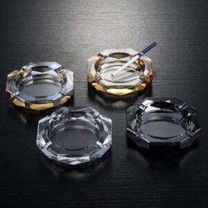 Crystal Glass Ashtray, Octagon Ash tray Cigar Cigarettes Ashtray Holder Office Home Desktop Tabletop Decoration,Crystal Black