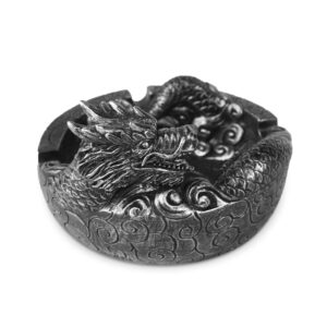 World of Wonders Clouds of Smoke Chinese Dragon Ashtray | Cigarette Tobacco Accessories | Smoking Novelty Figurine | Medieval Home Decor Resin Dish - 4.75"