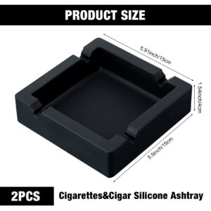 2 Pcs Cigar Outdoor Ashtray Square Ash Tray 6 Inch Silicone Ashtray Men Ashtray Deep Cool Ashtrays with 4 Dual Use Rest for Christmas Gift Patio Outside Indoor Home Decor (Black)