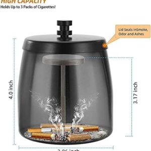 Outdoor Cigarette Ashtray with Lid Smokeless Stainless Steel Ash Trays Covered Windproof Smell Proof Ashtrays for Outside Patio (Black, Large, Pack of 2)