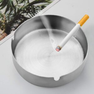 Pack of 4 Ashtray Round Stainless Steel Cigarette Ashtray Set for Hotel, Restaurant, Outdoors and Indoor