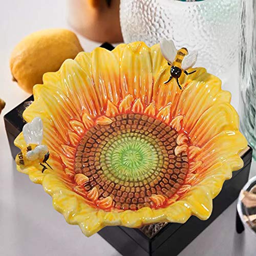 Sizikato 6-Inch Porcelain Ashtray, Lovely Sunflowers and Bees.