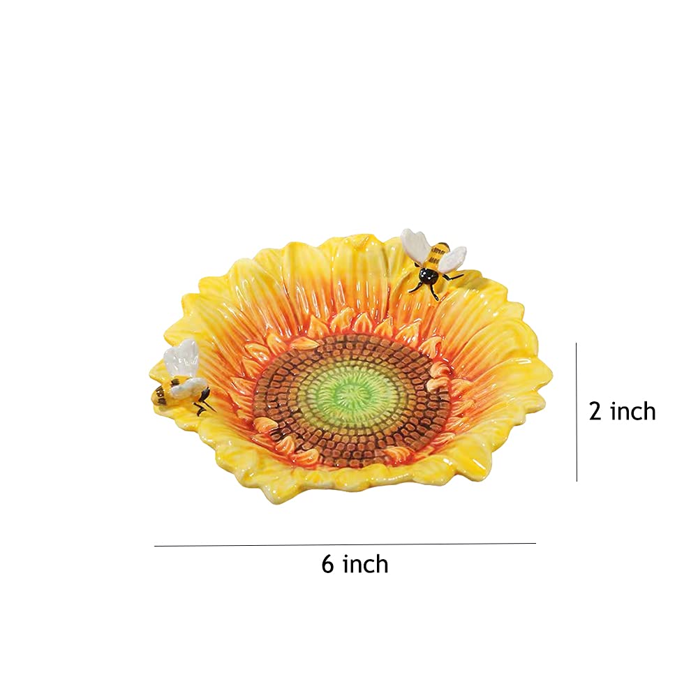 Sizikato 6-Inch Porcelain Ashtray, Lovely Sunflowers and Bees.