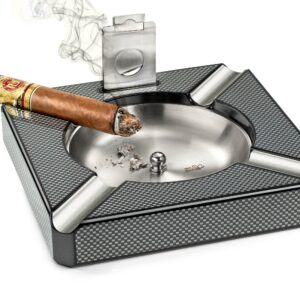 Mrs. Brog Cigar Ashtray with Built-In Cigar Cutter - Holds 4 Cigars - Removable Stainless Steel Bowl - Easy To Clean - Large Ashtray - Perfect Cigar Gift