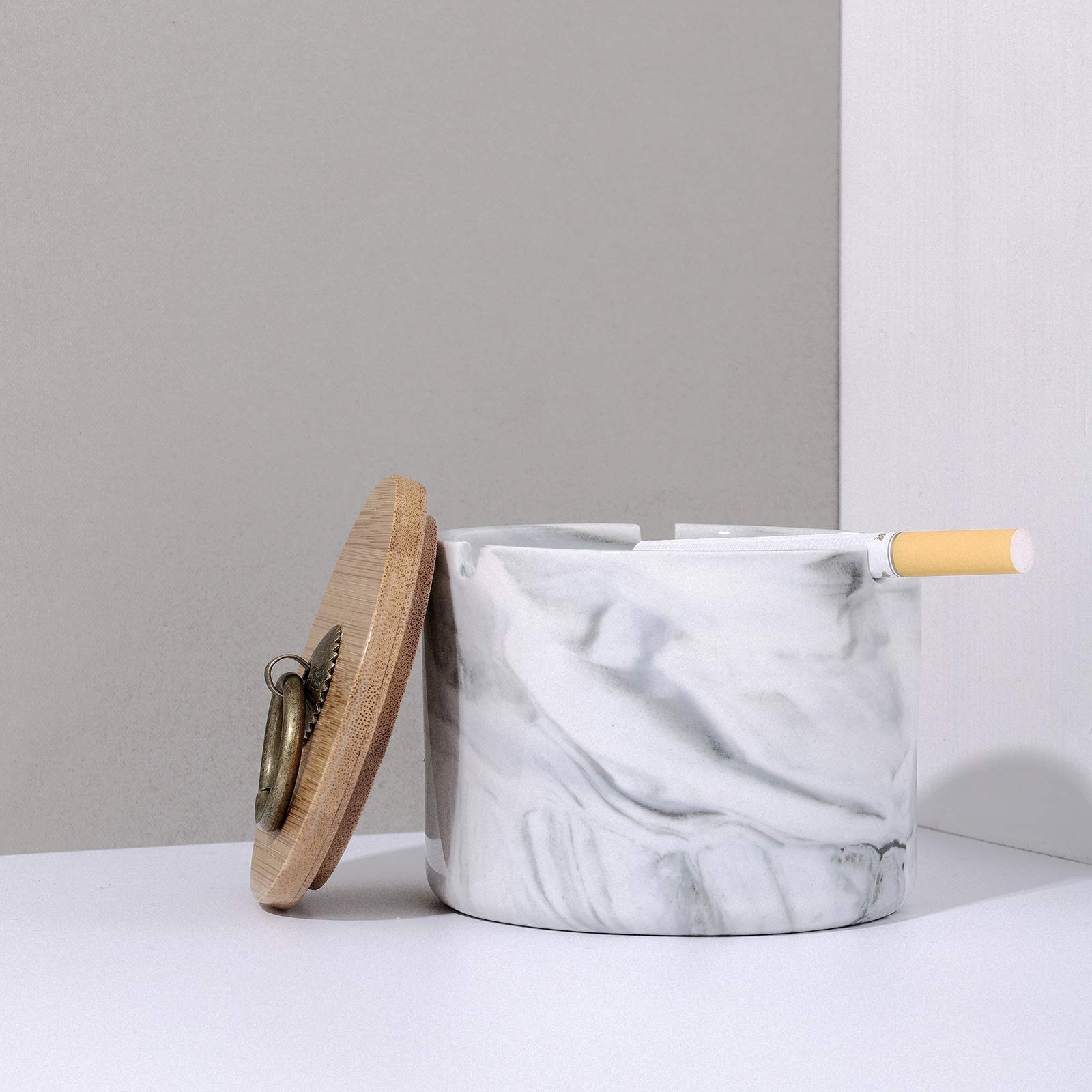 ashtrays for Cigarettes, Pink Marble Ceramic ash Tray with lid,Outdoor Ashtray,Desktop Smoking Ash Tray for Home Office Decoration - Gray (Gray Small)