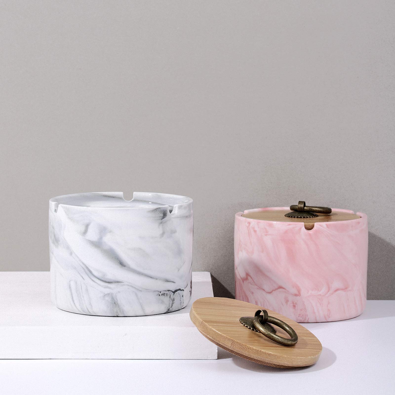 ashtrays for Cigarettes, Pink Marble Ceramic ash Tray with lid,Outdoor Ashtray,Desktop Smoking Ash Tray for Home Office Decoration - Gray (Gray Small)