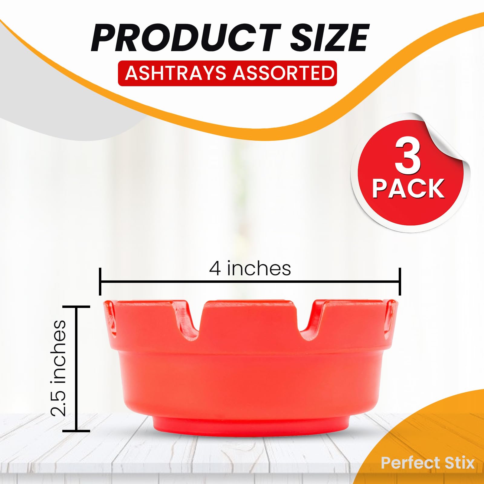 Perfect Stix 4" Red Ashtrays- Pack of 3ct