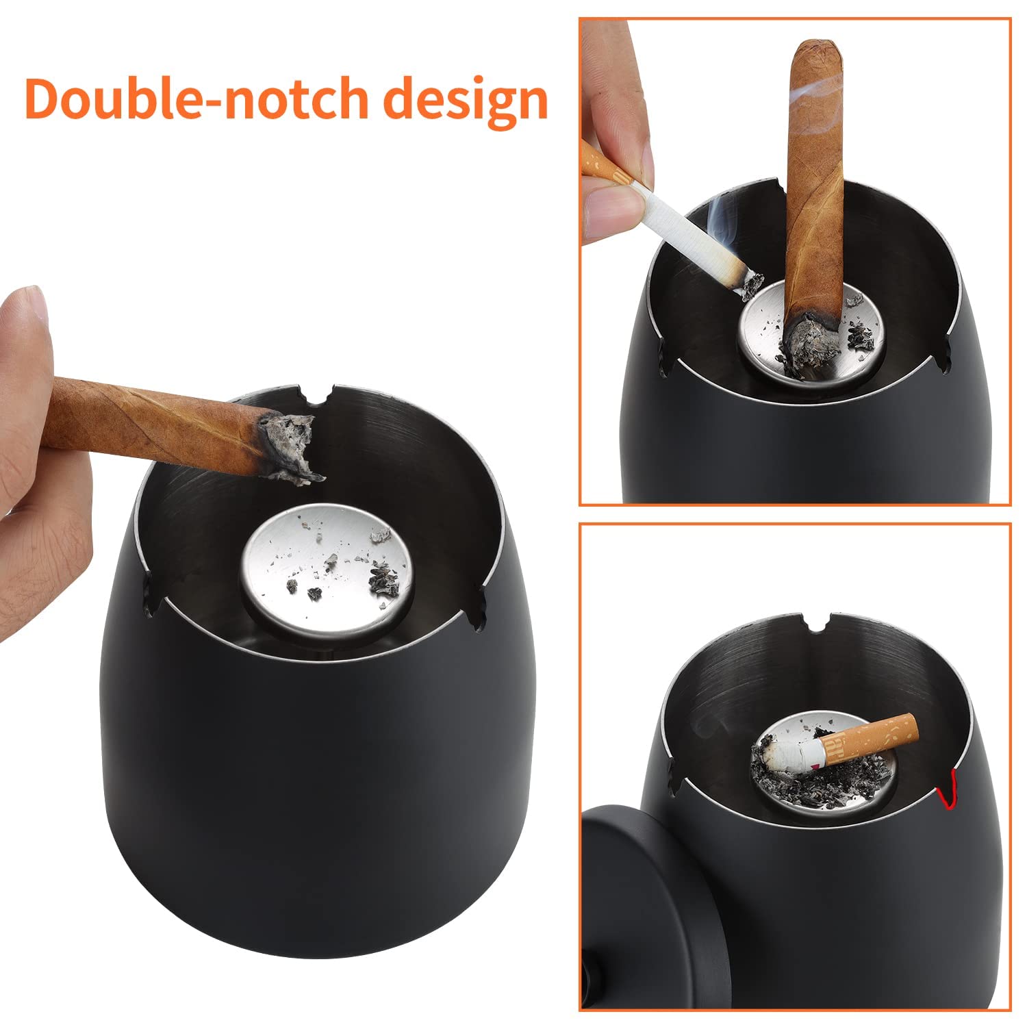 Outdoor Cigarette Ashtray with Lid Smokeless Stainless Steel Ash Trays Covered Windproof Smell Proof Ashtrays for Outside Patio Home Odorless Office Tabletop, Small(3.1"x2.9"x3.1")