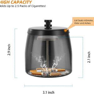 Outdoor Cigarette Ashtray with Lid Smokeless Stainless Steel Ash Trays Covered Windproof Smell Proof Ashtrays for Outside Patio Home Odorless Office Tabletop, Small(3.1"x2.9"x3.1")