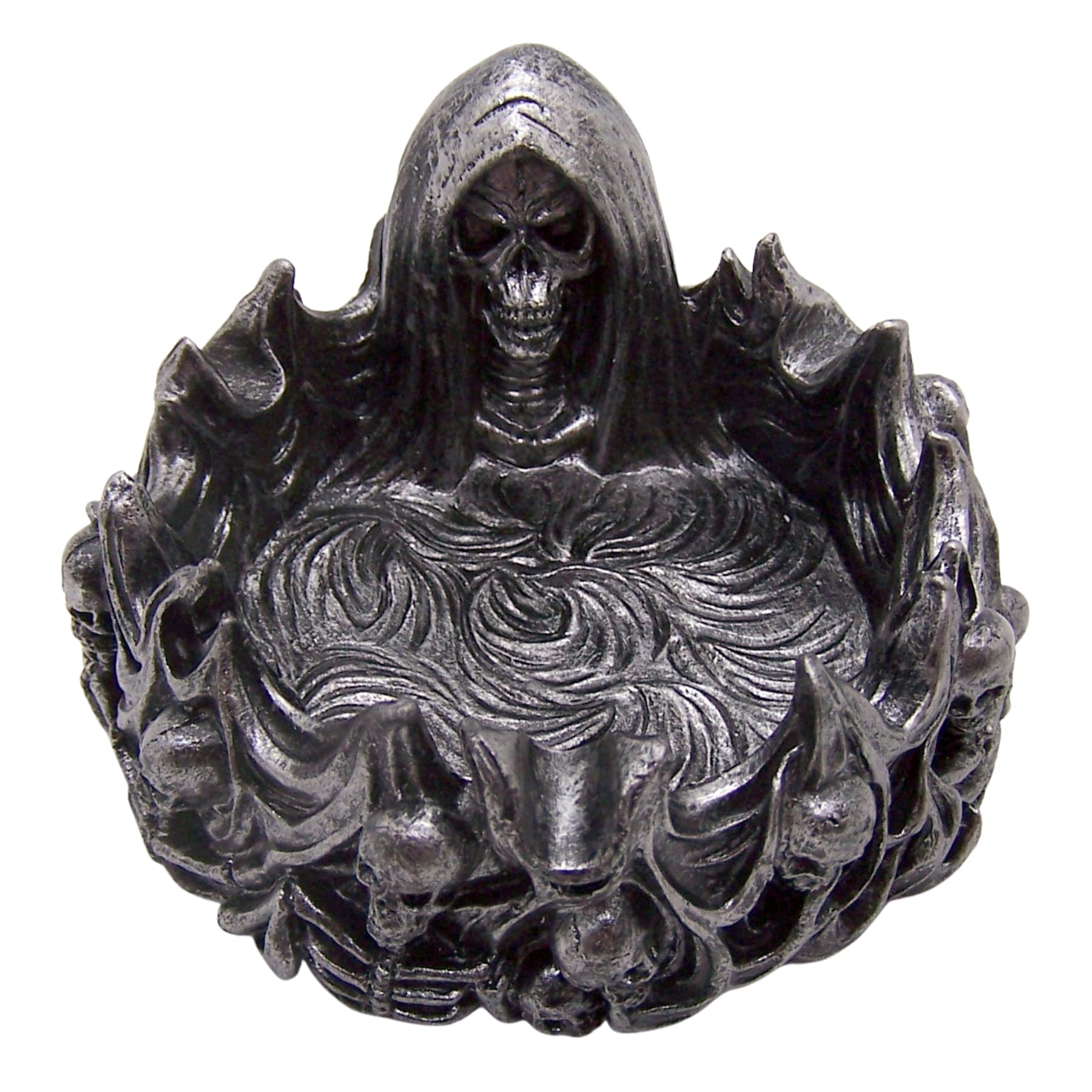 Spooky Grim Reaper Ashtray with Skulls, Freestanding Halloween Decoration, Gothic Accent Piece, 4.75 Inches