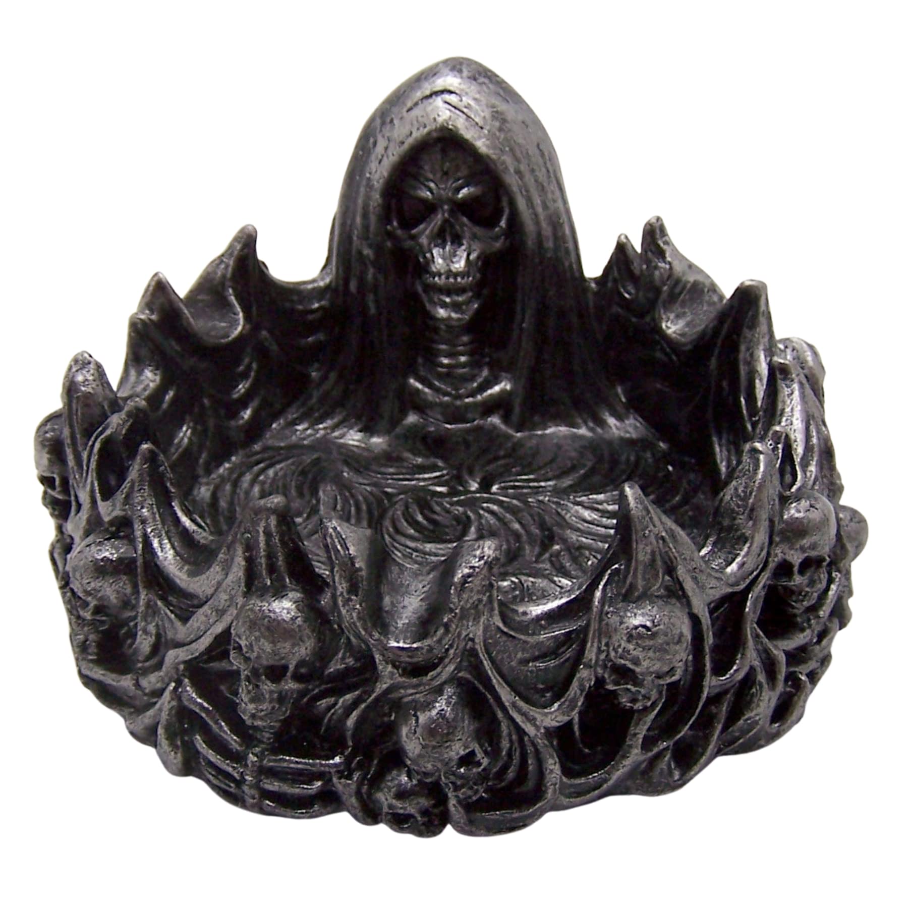 Spooky Grim Reaper Ashtray with Skulls, Freestanding Halloween Decoration, Gothic Accent Piece, 4.75 Inches