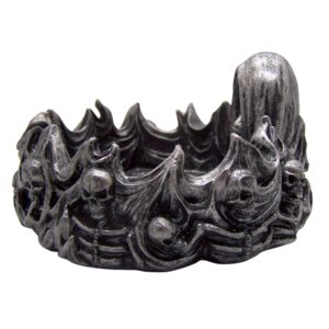 Spooky Grim Reaper Ashtray with Skulls, Freestanding Halloween Decoration, Gothic Accent Piece, 4.75 Inches