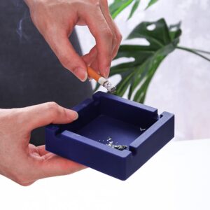 2Pcs Cigar Ashtray Silicone Unbreakable Cigarettes Ashtray Big with 4 Dual-use Rest for Outdoors, Patio, Outside, Indoor (Blue)