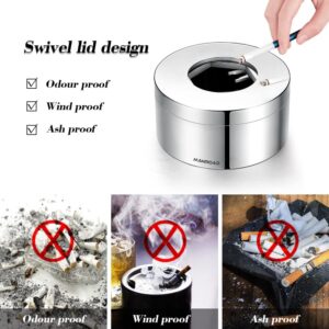 MANROAD Ashtray, Smokeless Ashtrays for Cigarettes Indoor Cigar Ashtrays 304 Stainless Steel Ash Tray Outdoor Car Ashtray with Lid Smell Proof Windproof Ashtray for Home Office Patio Decoration