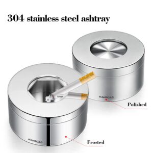 MANROAD Ashtray, Smokeless Ashtrays for Cigarettes Indoor Cigar Ashtrays 304 Stainless Steel Ash Tray Outdoor Car Ashtray with Lid Smell Proof Windproof Ashtray for Home Office Patio Decoration