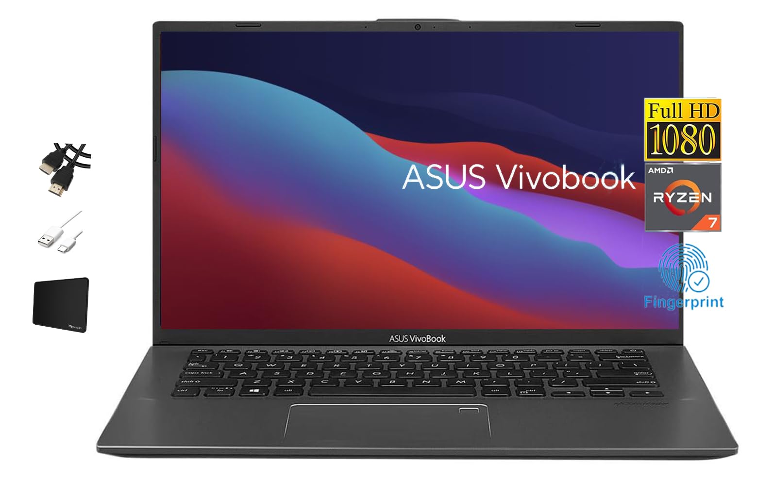 ASUS VivoBook 14'' FHD Laptop, AMD 2-Core Ryzen7 3700U, 12GB DDR4 RAM, 1TB NVMe SSD, AMD Radeon RX Vega 10 Graphics, Backlit Keyboard, WiFi, HDMI, Fingerprint, Windows 10, Gray + Accessories