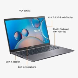 ASUS Vivobook 15 Laptop, 15.6" FHD Touchscreen, Intel Core i5-1135G7, 12GB RAM, 1TB PCIe SSD, Webcam, Wi-Fi 5, Numeric Keypad, Windows 11 Home, Grey + Accessories