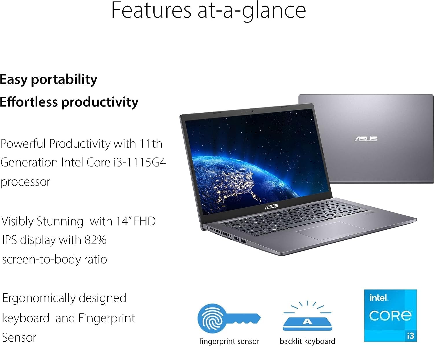 asus VivoBook 14 Slim Laptop Computer, 14" IPS FHD Display, Intel Core i3-1115G4 Processor, 20GB DDR4 RAM, 1TB PCIe SSD, Backlit Keyboard, hdmFingerprint Reader, HDMI, Windows 11 Home S, Slate Grey