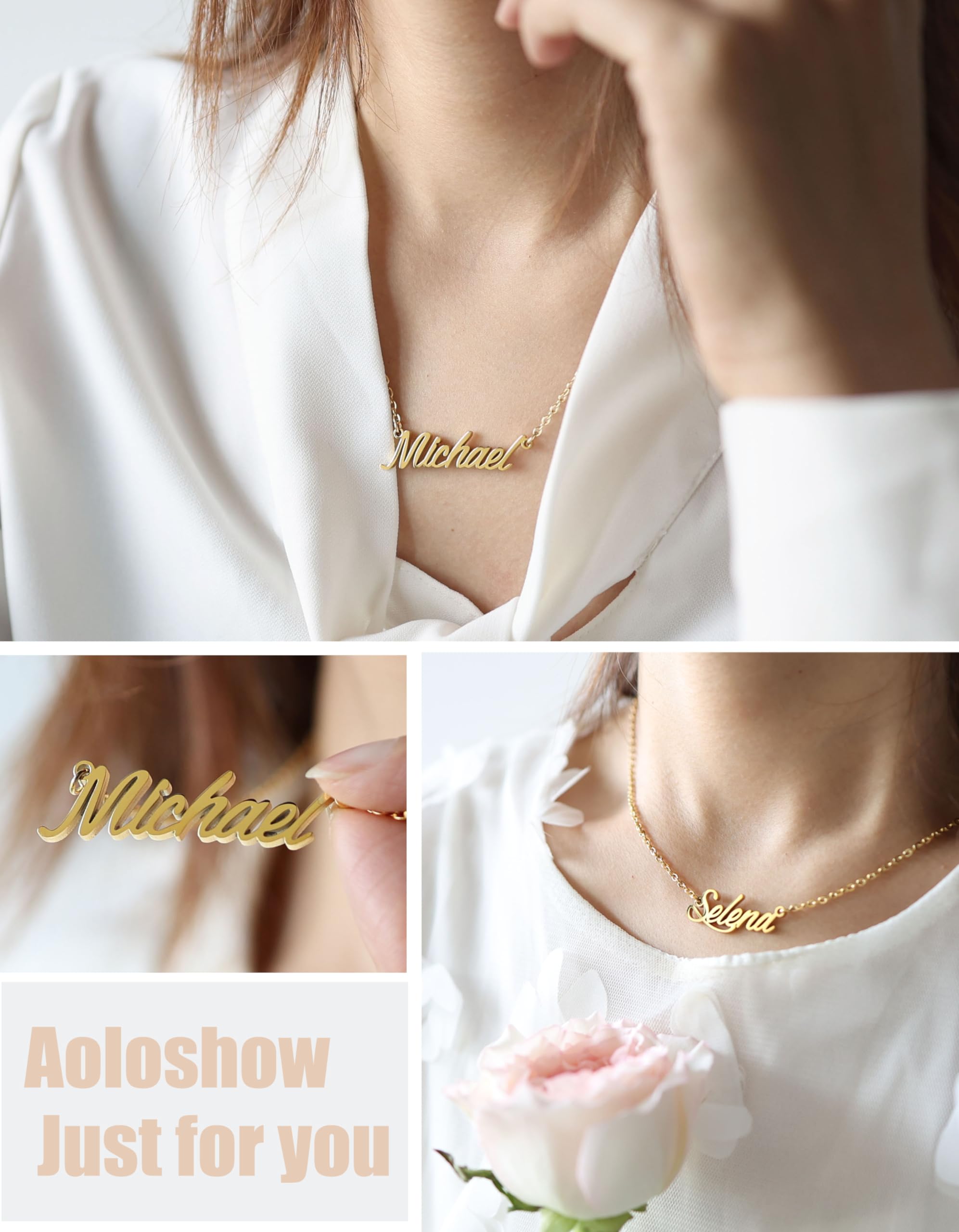 Aoloshow Danielle Name Pendant Necklace 18k Gold Plated Layer Choker Name Necklace Stainless Steel Jewelry for Familys