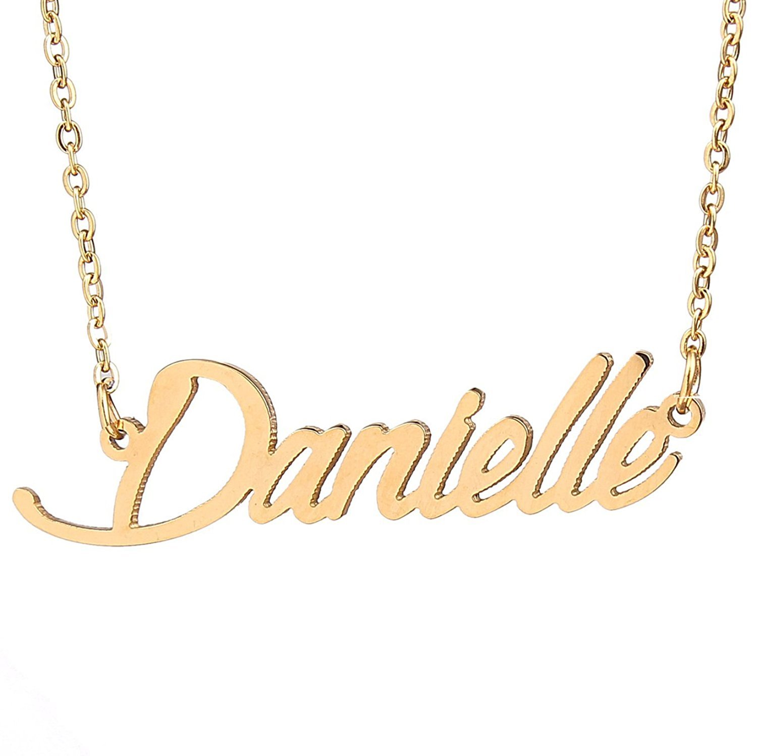 HUAN XUN Gold Color Plated Script Name Necklace, Danielle