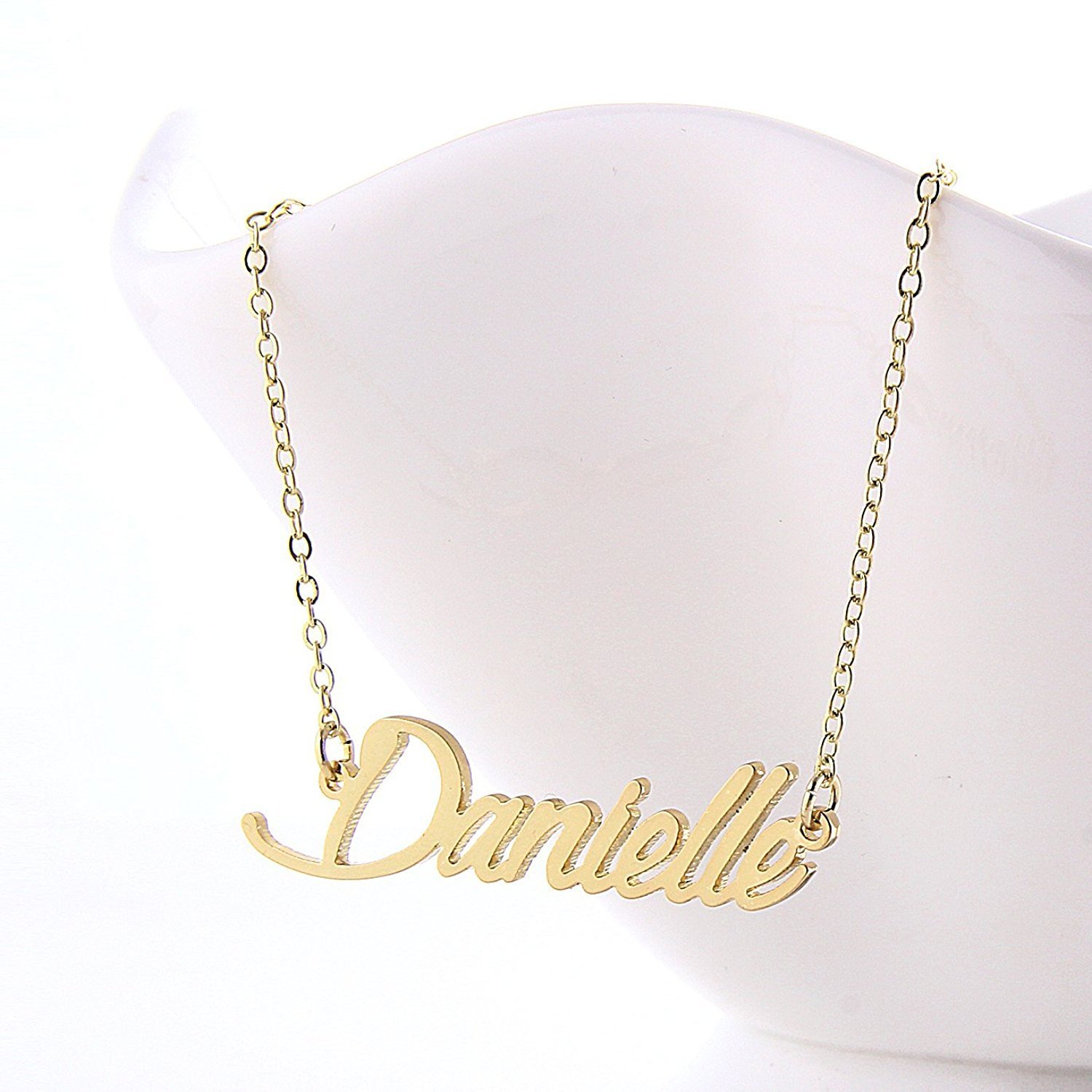 HUAN XUN Gold Color Plated Script Name Necklace, Danielle