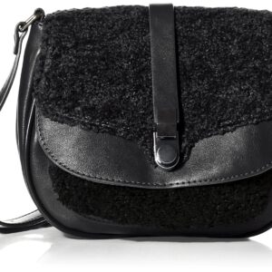 Danielle Nicole Womens Minx Faux Leather Flap Saddle Handbag Black Small