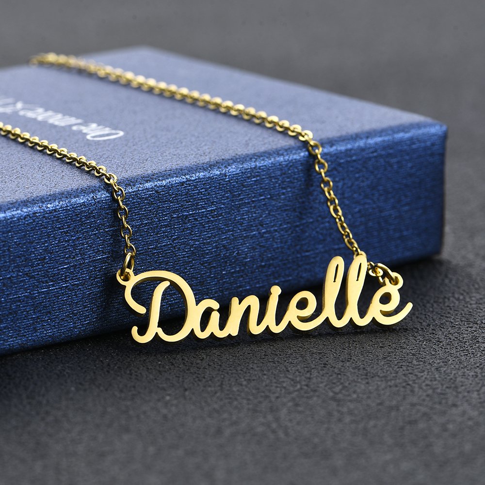 Name Necklace Cursive Font Made with Name Pendant 16" Adjustable Chain (Danielle)