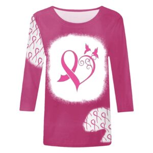 warehouse clearance Breast Cancer Awareness Shirts for Women Fashion Color Ribbon Print Pullover Blouses 3/4 Sleeve Causal Tee Tshirt oversized graphic sweatshirt for women Pink S