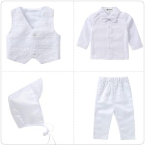 Booulfi Baby Boy Easter Outfit Baptism Christening Outfits for Boys White Tuxedo Suits Photoshoot Dedication Church Blessing Gifts with Shirt Pants Vest Shoes Hat 6-9 M