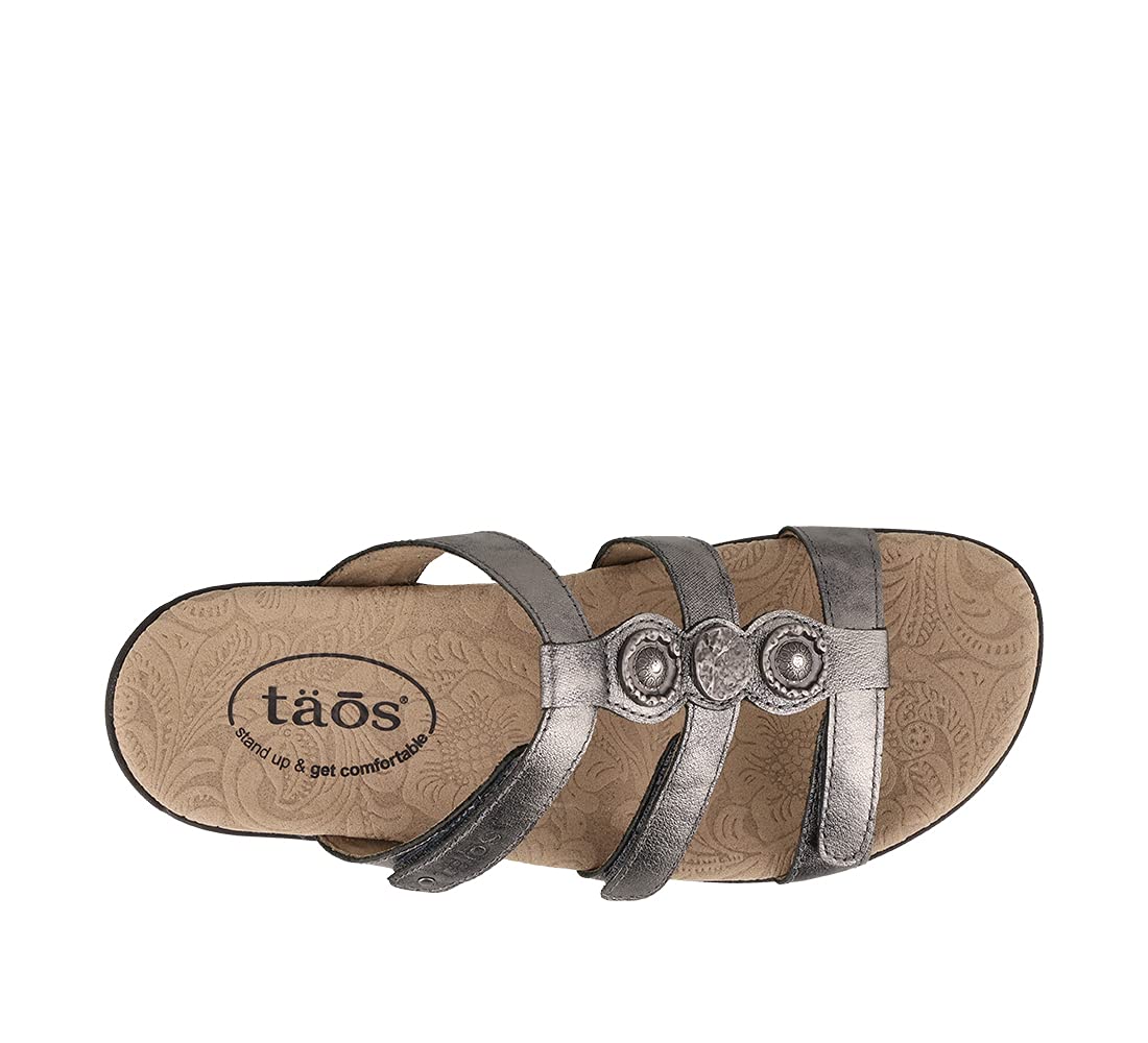 Taos Prize 4 Women's Walking Sandal - Stylish and Adjustable Three Strap Open Back Slide On Walking Sandal with Premium Arch Support and Cushioning for All Day Comfort Pewter 10 M US