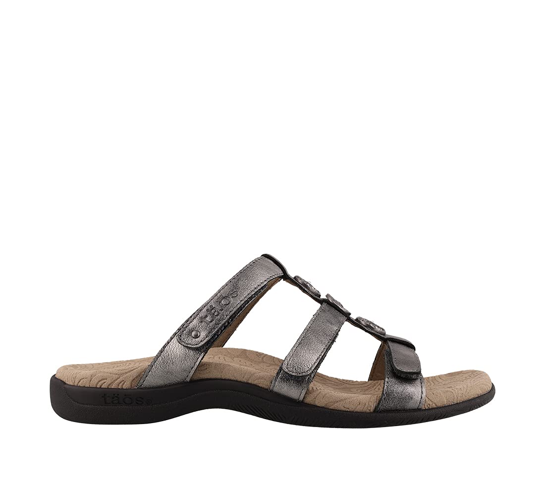 Taos Prize 4 Women's Walking Sandal - Stylish and Adjustable Three Strap Open Back Slide On Walking Sandal with Premium Arch Support and Cushioning for All Day Comfort Pewter 10 M US