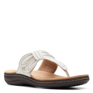 clarks laurieann rae flat sandal, white leather, 11 medium