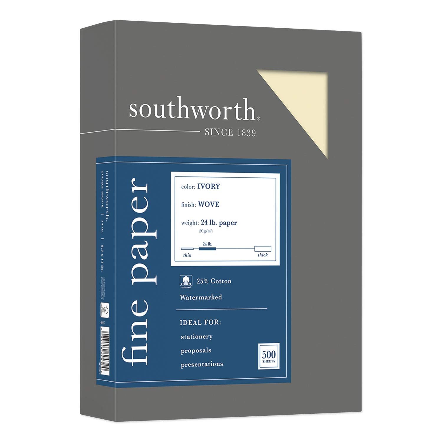 Southworth 404IC 25% Cotton Business Paper Ivory 24 lbs. Wove 8-1/2 x 11 500/Box FSC