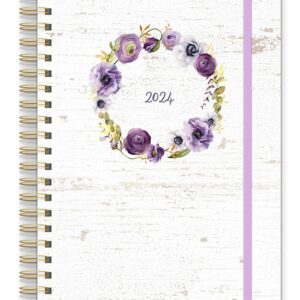 Southworth Planner (January 2024-December 2024), 8.5" x 11", Sweet Purple Rustic Wreath, Premium 28#/105 gsm Paper, Large Twin Wire (91023)