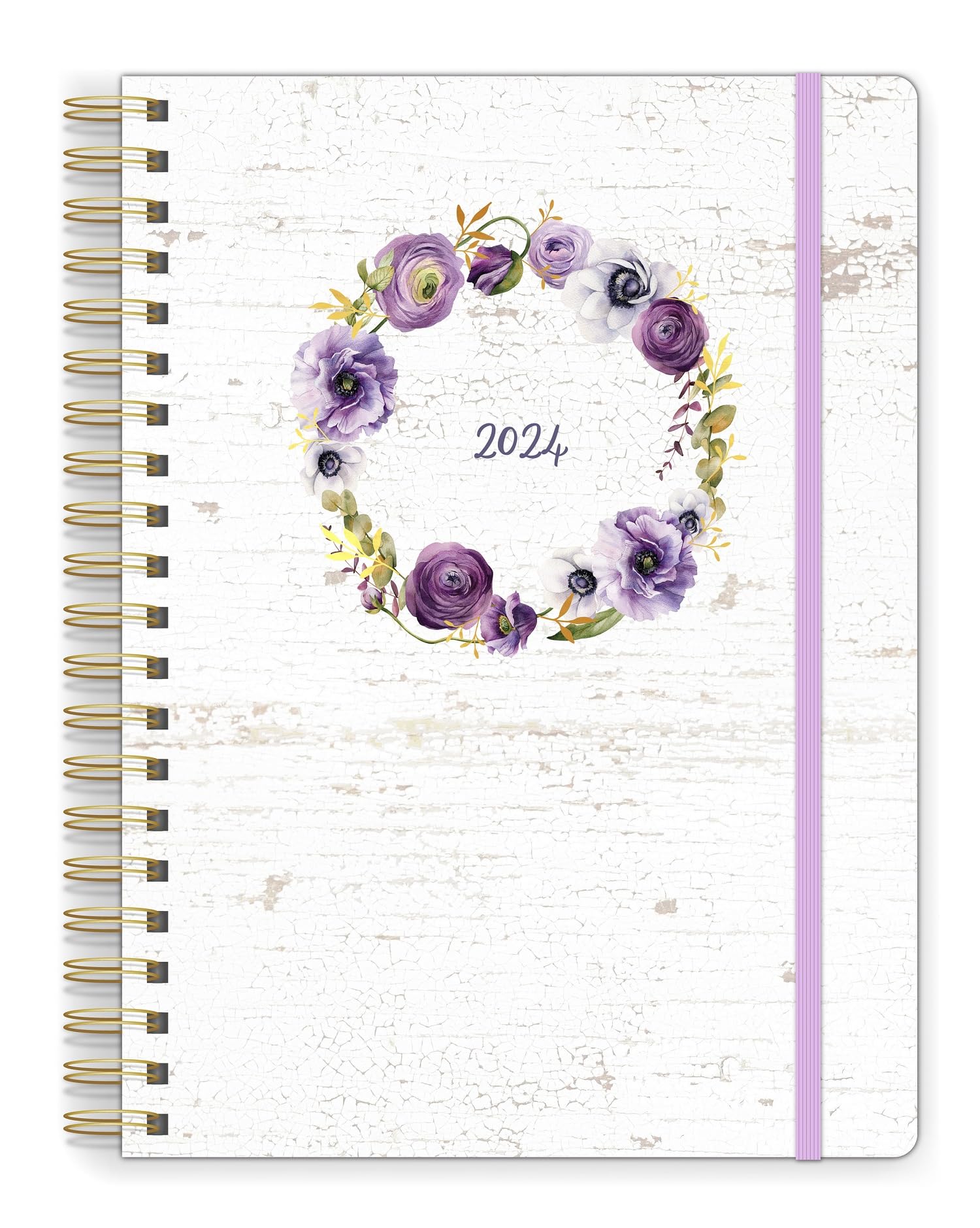 Southworth Planner (January 2024-December 2024), 8.5" x 11", Sweet Purple Rustic Wreath, Premium 28#/105 gsm Paper, Large Twin Wire (91023)