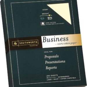 Southworth® 100% Cotton Business Paper, 8 1/2" x 11", 32 Lb, Ivory, Box Of 250