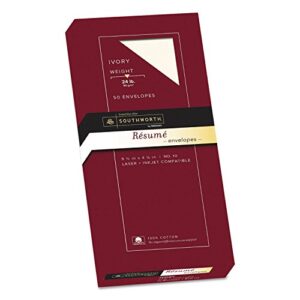 Southworth Company Products - Resume Envelopes, Laser/Inkjet, No 10, 24lb., 50/PK, Ivory - Sold as 1 BX - Exceptional Resume Envelopes are designed for use with Southworth Exceptional Resume Paper for a professional, organized and credible presentation. M